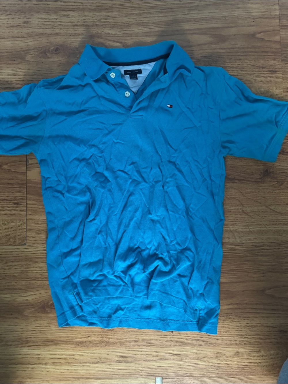 Tommy Hilfiger Men's Teal‑Blue Polo Shirt with Flag Emblem